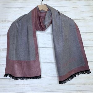 Calvin Klein Gray Pink Border Fringe Scarf